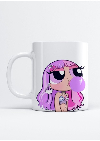 Powerpuff Girls Blossom Çizgi Film Karakteri Baskılı Beyaz Kupa Bardak