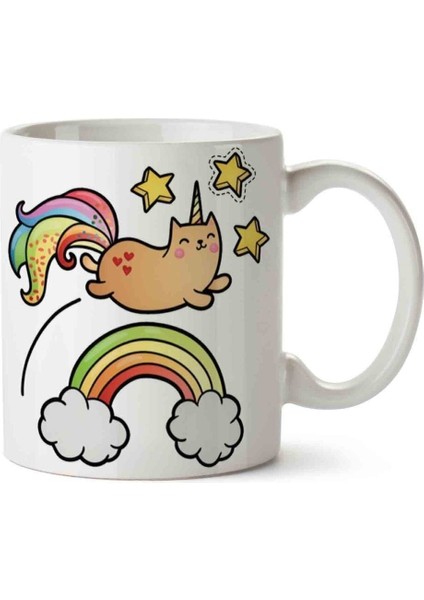 Unicorn Yıldızlar Gökkuşağı Porselen Kupa Bardak
