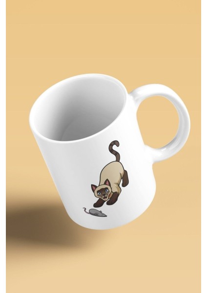 Siyam Kedisi 4 Desenli, Baskılı Beyaz Kupa Bardak fiyatları