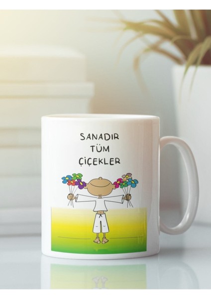 Beyaz Kupa Bardak Dostluk Anneler Günü Çiçek