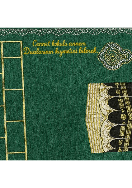 Kişiye Özel Nakış Işlemeli Kabe Motifli Saçaklı Yeşil Renk Hediyelik Seccade modelleri