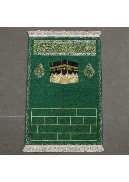 Kişiye Özel Nakış Işlemeli Kabe Motifli Saçaklı Yeşil Renk Hediyelik Seccade indirimleri