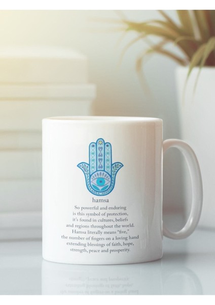 Beyaz Kupa Bardak Hamsa Fatımanın Eli Meditasyon Yoga