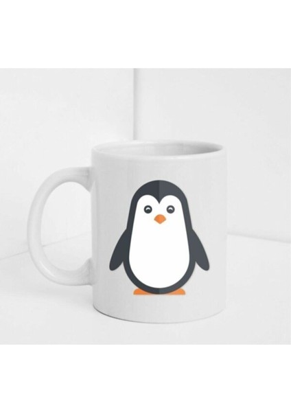 Sevimli Penguen Figürlü Beyaz Baskılı Kupa