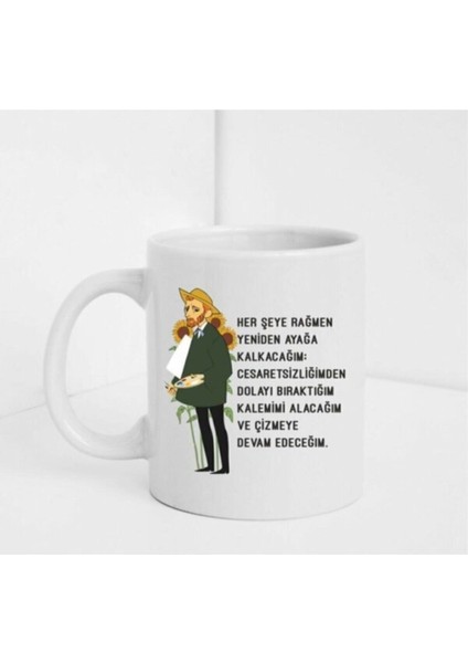 Vıncent Van Gogh Çizimli ve Yazılı Beyaz Baskılı Kupa/bardak