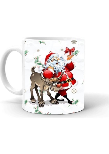 Yılbaşı Noel Temalı Baskılı Seramik Beyaz Kupa