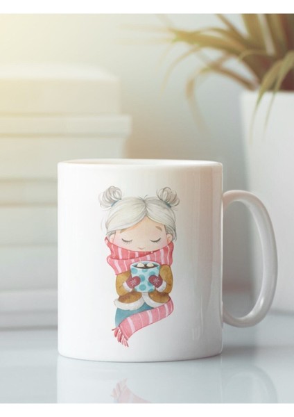 Beyaz Kupa Bardak G08 - Kahve Çay Kış Mevsimi Aşk Dostluk Arkadaşlık Sevgi Yılbaşı Doğum Günü