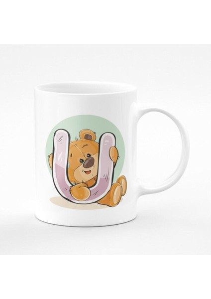 U Harfli Ayıcıklı Çocuklar Için Baskılı Kupa