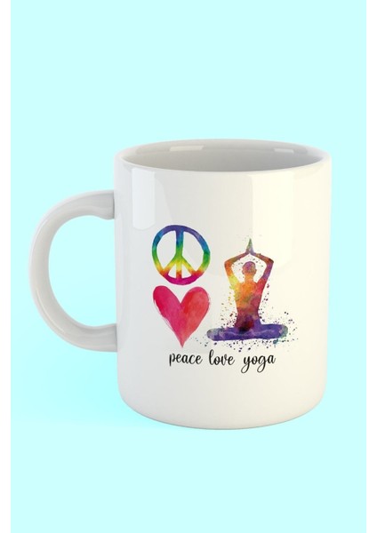 Peace, Love, Yoga Baskılı Kahve Kupası