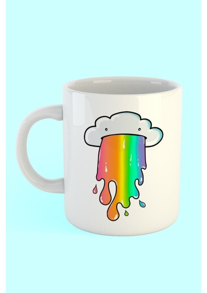 Porselen - Gökkuşağı Bulut Baskılı Kahve Kupası .