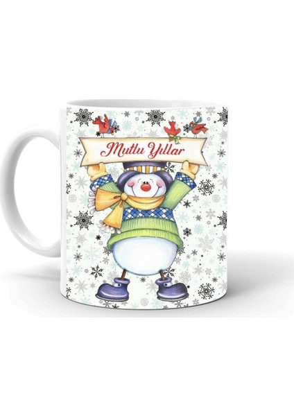 Yılbası Noel Temalı Baskılı Seramik Beyaz Kupa