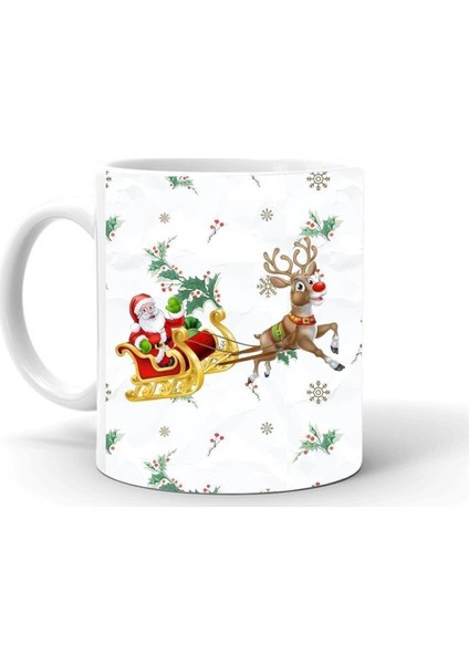 Yılbası Noel Temalı Baskılı Seramik Beyaz Kupa