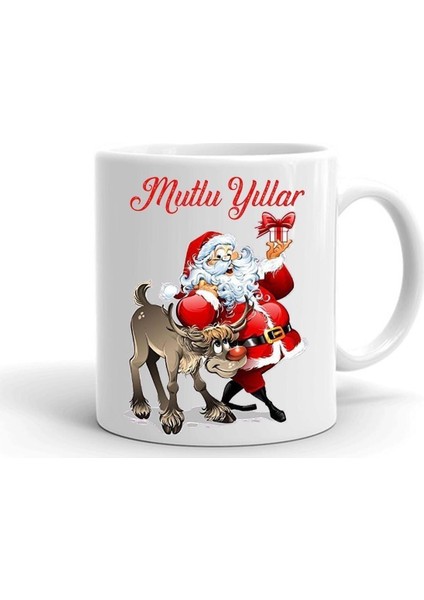 Yılbası Noel Temalı Baskılı Seramik Beyaz Kupa