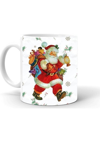 Yılbası Noel Temalı Baskılı Seramik Beyaz Kupa