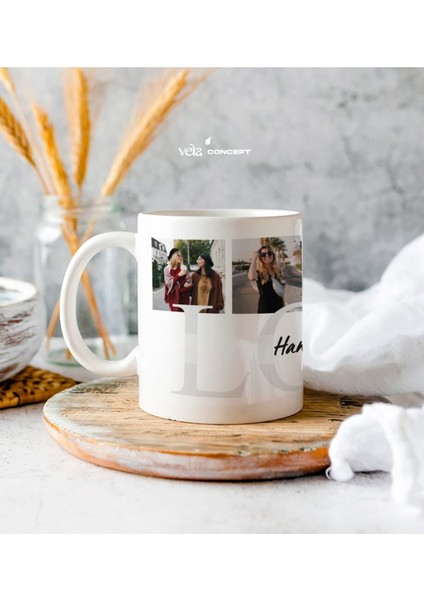 Kişiye Özel 5 Fotoğraflı ve Isimli Beyaz Kupa Bardak - Arkadaşa Hediye - Doğum Günü Hediyesi