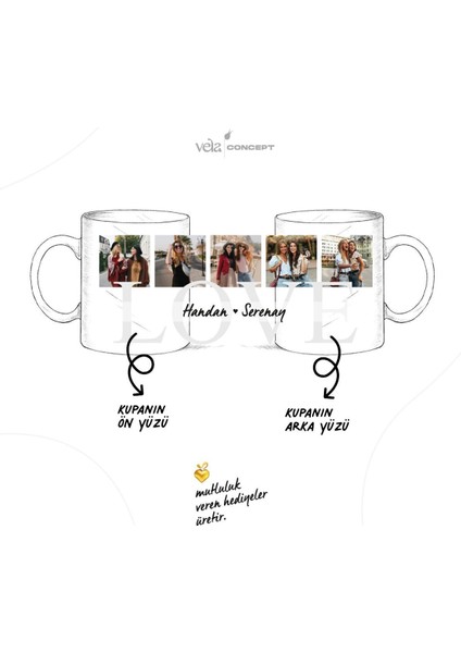 Kişiye Özel 5 Fotoğraflı ve Isimli Beyaz Kupa Bardak - Arkadaşa Hediye - Doğum Günü Hediyesi modelleri