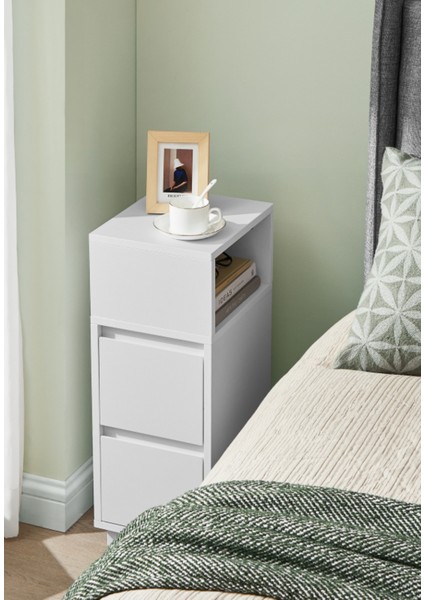 Alve Dar Komodin – 2 Çekmeceli, Değiştirilebilir Açık Bölmeli Yan Sehpa Yatak Odası & Oturma Odası Minimal Tasarım