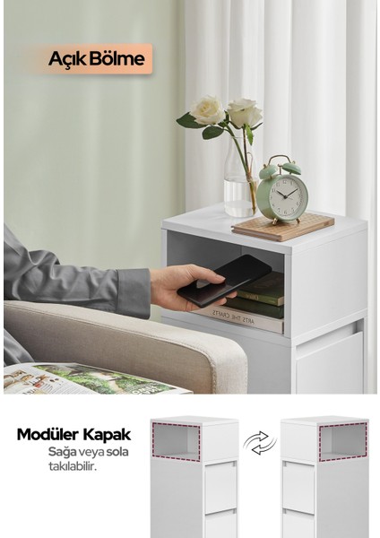 Alve Dar Komodin – 2 Çekmeceli, Değiştirilebilir Açık Bölmeli Yan Sehpa Yatak Odası & Oturma Odası Minimal Tasarım modelleri