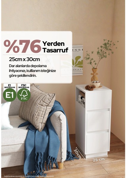 Alve Dar Komodin – 2 Çekmeceli, Değiştirilebilir Açık Bölmeli Yan Sehpa Yatak Odası & Oturma Odası Minimal Tasarım fırsatları