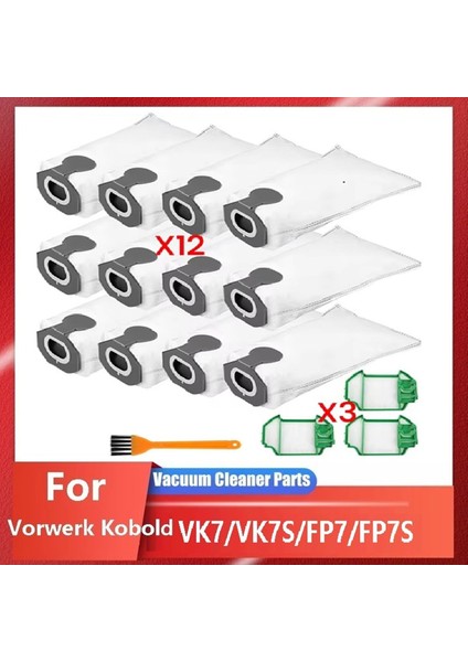 Kobold Vk7, VK7S, Fp7, FP7S Için 3 Motor Koruma Filtreli Yedek Aksesuarlarla Birlikte Elektrikli Süpürge Torbaları (Yurt Dışından)