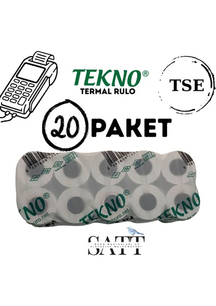 Yazarkasa Pos Rulosu 56 x 14 mm 20 Paket 200'lü Rulo