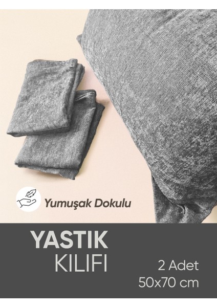 Gri Oxford Yastık Kılıfı 2 Adet Set, Yumuşak Dokulu, Flaplı