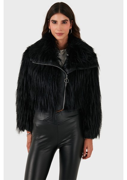 Regular Fit Ceket Yaka Fermuarlı Kürk Bayan Kürk 68912367948PR116