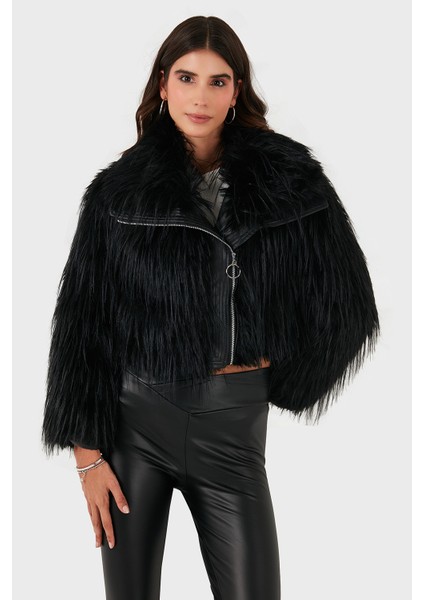 Regular Fit Ceket Yaka Fermuarlı Kürk Bayan Kürk 68912367948PR116