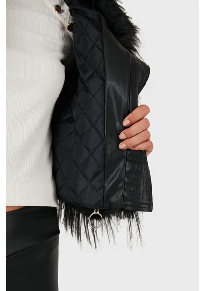 Regular Fit Ceket Yaka Fermuarlı Kürk Bayan Kürk 68912367948PR116