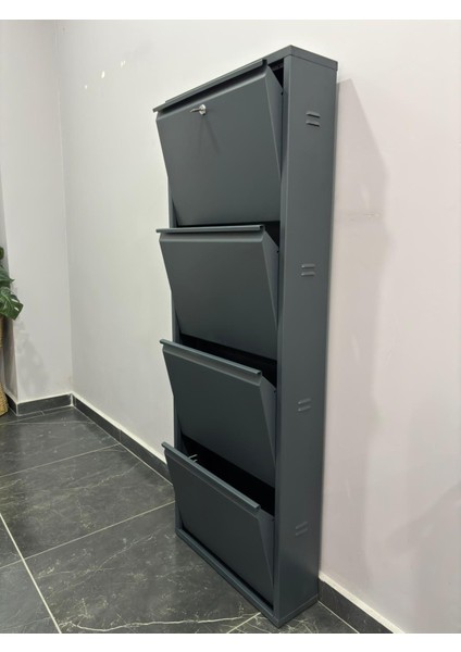 Metal Ayakkabılık 4 Lü Antrasit Kilitli Model