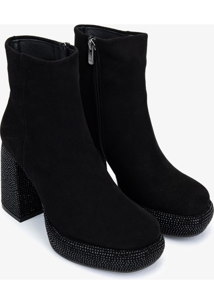 Kadın Hakiki Deri Siyah Süet Topuklu Bot 492 4110 Bn Bot SK25-26 Sıyah Suet fiyatları