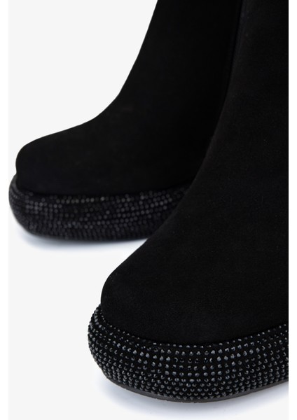 Kadın Hakiki Deri Siyah Süet Topuklu Bot 492 4110 Bn Bot SK25-26 Sıyah Suet modelleri