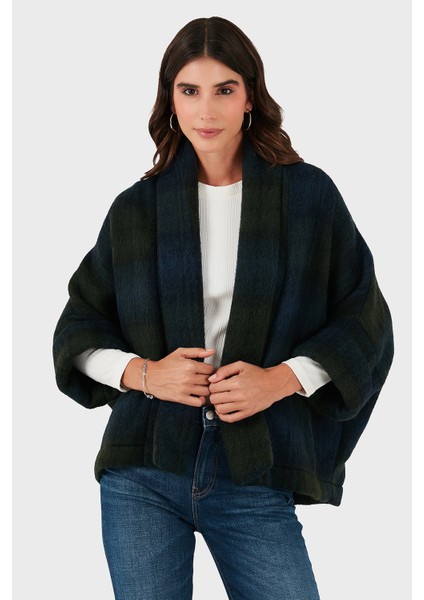 Kareli Yün Karışımlı Regular Fit Şal Yaka Panço Bayan Panço 6891201 indirimleri