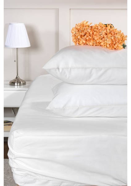 Lastikli Çarşaf Seti Çift Kişilik %100 Pamuk Ranforce (160X200 Cm) Krem