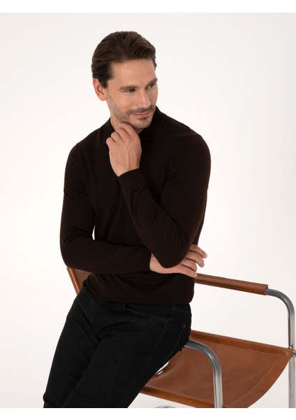 Erkek Kahverengi Slim Fit Basic Kazak 50318620-VR029