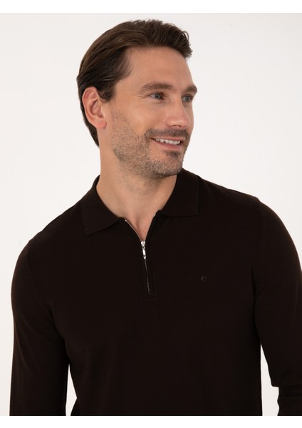 Erkek Kahverengi Slim Fit Basic Kazak 50318620-VR029 fiyatları