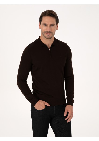 Erkek Kahverengi Slim Fit Basic Kazak 50318620-VR029 modelleri