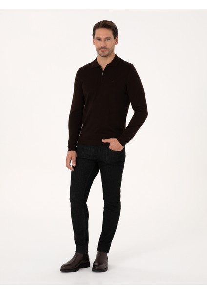 Erkek Kahverengi Slim Fit Basic Kazak 50318620-VR029 fırsatları