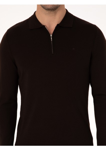 Erkek Kahverengi Slim Fit Basic Kazak 50318620-VR029