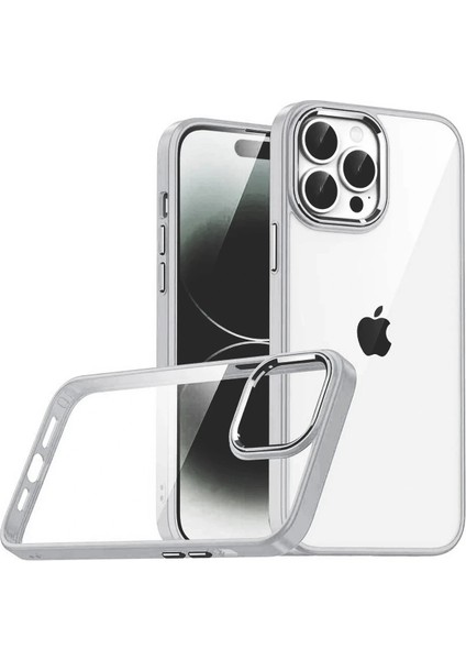 Apple iPhone 15 Pro Max Lensli Silikon - Gümüş