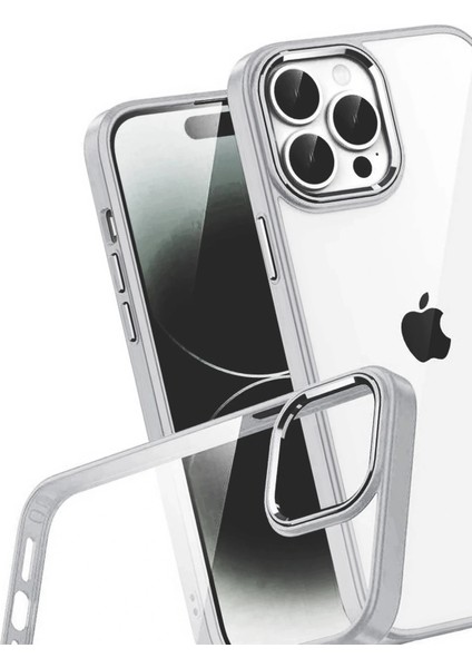 Apple iPhone 15 Pro Max Lensli Silikon - Gümüş modelleri
