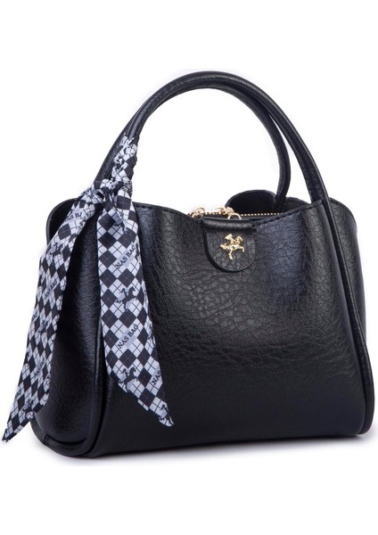 Fularlı Mini Boy El ve Çapraz Çanta Siyah Victoria