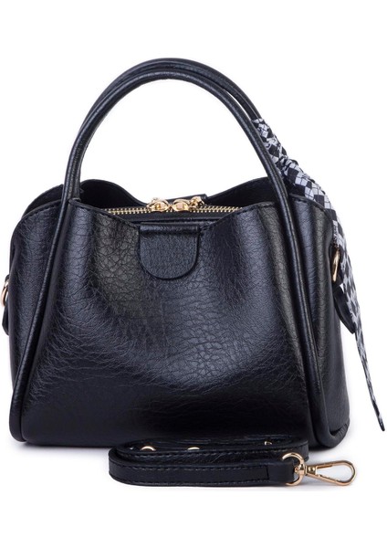 Fularlı Mini Boy El ve Çapraz Çanta Siyah Victoria modelleri