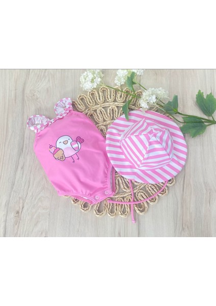 Kız Bebek Güneş Korumalı Mayoşapka Set 1764