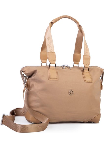 Ultra Hafif Su Geçirmez Spor Kadın Büyük Boy Omuz ve Çapraz Çanta Bej