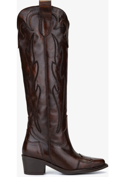 Kadın Hakiki Deri Kahverengi Western Çizme 35 9404 Bn Czm SK25-26 Kahve Atlas