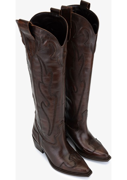 Kadın Hakiki Deri Kahverengi Western Çizme 35 9404 Bn Czm SK25-26 Kahve Atlas fiyatları