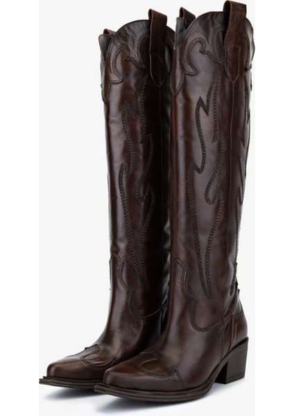 Kadın Hakiki Deri Kahverengi Western Çizme 35 9404 Bn Czm SK25-26 Kahve Atlas fırsatları