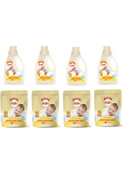 Doğal Sabun Sıvı Çamaşır Deterjanı 1500 ml 4 Adet + Granül Sabun Toz Deterjan 500 gr 4 Adet