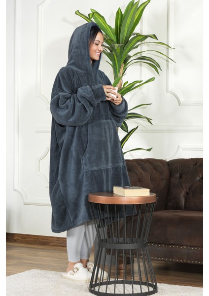 Enjoy Tv Battaniyesi Wellsoft Kapüşonlu Giyilebilir Unisex Over Size (80X110 Cm) Antrasit